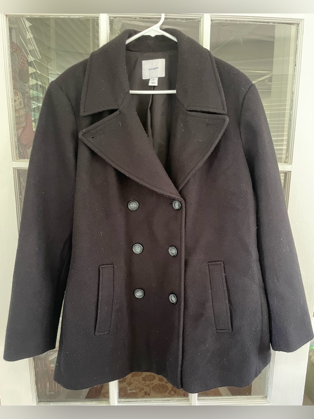 Old Navy Black Peacoat Women’s XXL Double Breasted Wool Blend - Picture 2 of 6